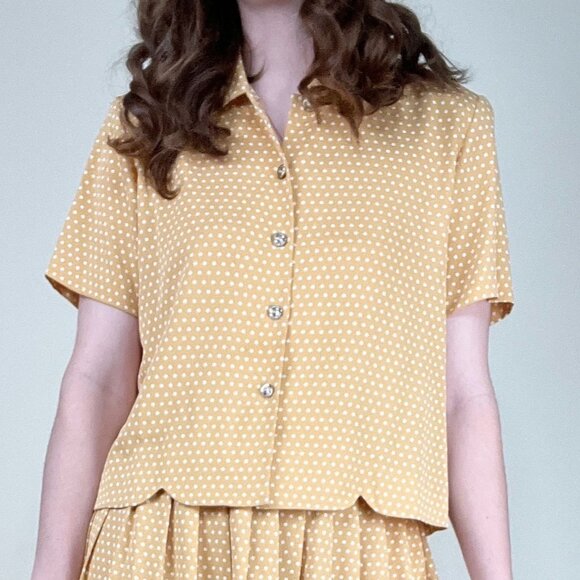 Vintage Matching Skirt Set Midi Pleated High Rise Blouse Coord Top Preppy Dress - Picture 4 of 9